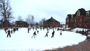 The new skating rink in front of the library (the big building on the right).